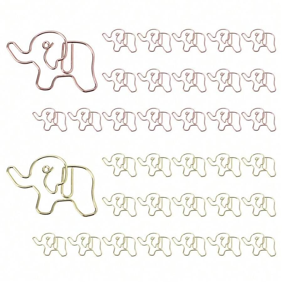 OWLFAVO 36pcs Elephant Shape Paper Clips With Clear Box, Rose Gold And Yellow Gold, Funny Cute Paperclips Bookmarks Planner Clips For Fun Office Supplies Schoolsss Gifts Wedding Decoration - Voi 36 cái - Xem 1