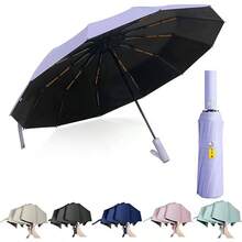 Paraguas Plegable Automtico, Paraguas Plegable con Proteccin, Paraguas de Viaje Compacto, Resistente al Viento e Impermeable, Paraguas con 24 varillas, Porttil para Hombres y Mujeres - Púrpura - Ver 2
