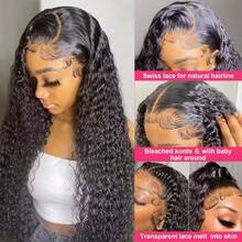 36 Inch Deep Wave Lace Front Wigs Human Hair 13x6 HD Transparent Lace Frontal Wigs Human Hair Glueless Human Hair Wig 250 Density Deep Curly Wigs Human Hair For Women Pre Plucked With Baby Hair Natural Black Color - Natural Black - Xem 3