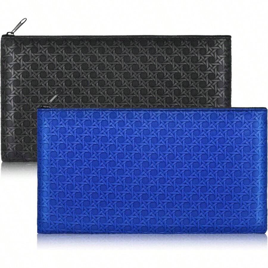 2pack Money Bag, Cash Zipper Pouch, Bank Bags, Cash Wallet, Cosmetic Receipts Coins Small Tools Organizing Storage Bag - 黑色+藍色+2包 - 查看 1