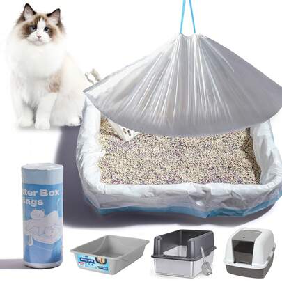 1 Roll Of 10 Cat Litter Box Liners With Drawstring For Standard Litter Boxes, 36" X 18", Extra Thick And Scratch-Resistant,Heavy Duty Cat Litter Liner,Pet Cleaning Supplies