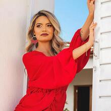 Raffia Hoop Earrings For Women Fun Boho Summer Beach Earrings Lightweight Handmade Straw Wicker Rattan Dangle Earrings Statement Geometric Round Drop Earrings - 紅圓 - 查看 3