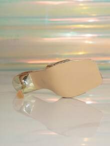 女士纯色方头穆勒细高跟凉鞋 - 香檳色 - 查看 6