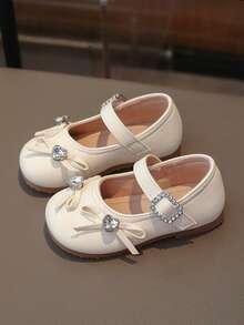 婴儿水钻蝴蝶结平底鞋，舒适女童鞋 - 米色 - 查看 2