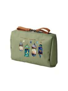Elegant Women's Makeup Bag,Portable Medicine Bag,Toiletry Bag,Travel - Friendly Medication Storage For Daily/Outdoor/Travel,With "Ramadan Mubarak" Printing Pattern,Arabic Blessings Storage Bag, Portable Makeup Storage Bag