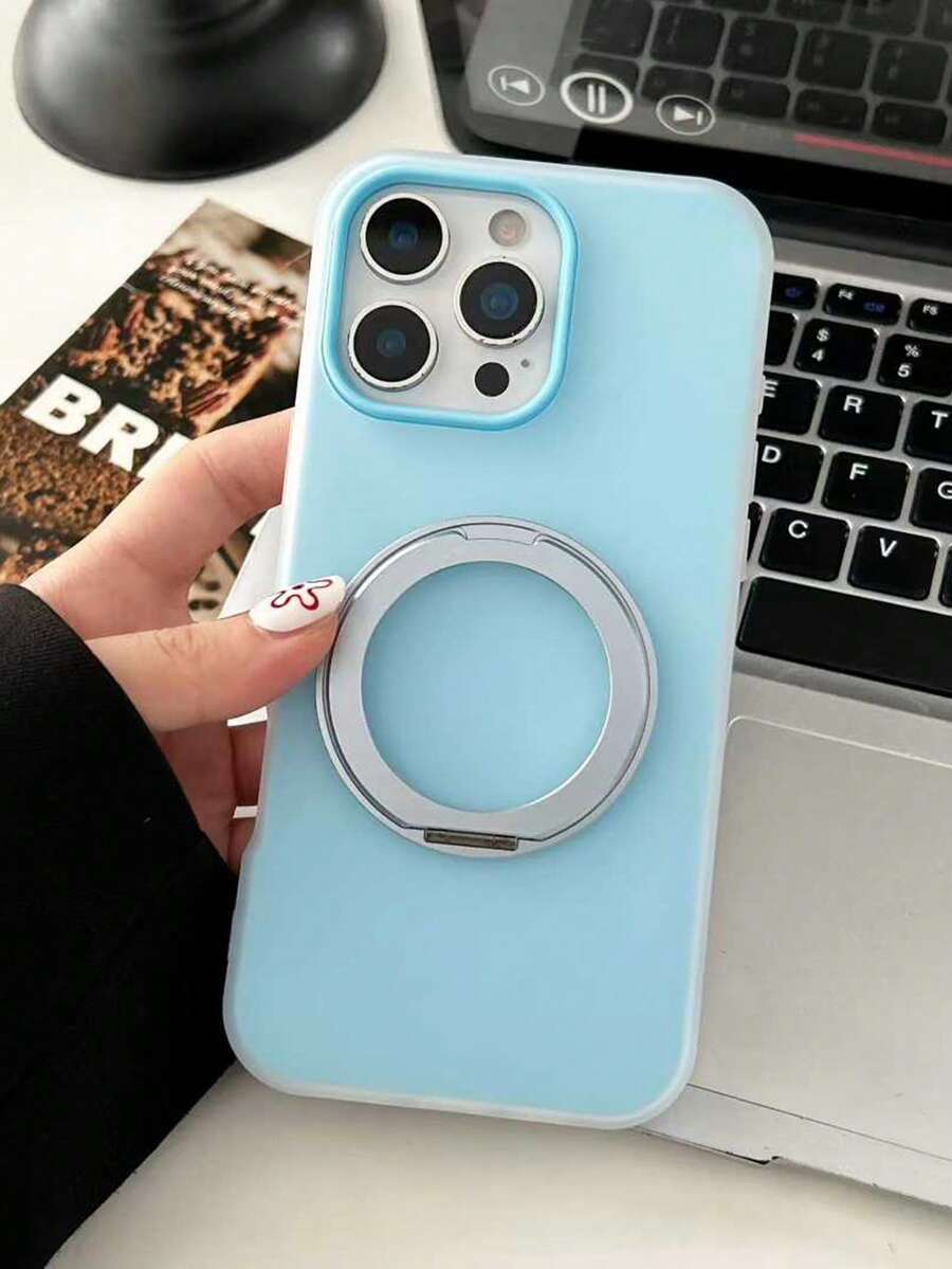 1pc Rotating Magnetic Holder & Candy 2-In-1 Phone Case, Compatible With IPhone 17 Pro Max, Matte Transparent Soft Silicone Protective Cover, Fresh Design - Multicolor - View 1