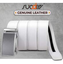 TendenciaCinturón Hombre Cuero Piel Cinto De Vestir Hebilla AjustableCalidad premium - Blanco - Ver 4