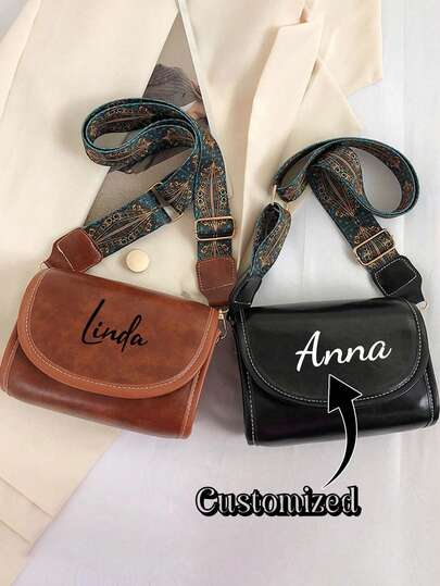 Customizable Shoulder Bag With Name Customization. Retro-Style Wide Shoulder Strap Square Shoulder Bag - Fashionable Solid Color Flap Crossbody Bag With Adjustable Shoulder Strap, Suitable For Travel, Outings, Commuting, Shopping And Everyday Use. An Ideal Gift For Family, Mothers, Friends, And Sisters On Valentine's Day, Mother's Day, And Other Holidays.