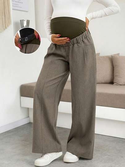 Quần ống rộng xếp ly màu trơn, kiểu dáng thường ngày dành cho bà bầu, thích hợp cho các buổi tiệc, sự kiện công sở, mùa xuân/hè/thu.