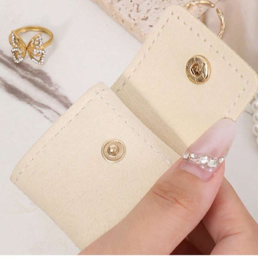 Mini Portable Travel Leather Jewelry Pouch For Rings, Necklaces, Earrings Organization; - Multicolor - View 1