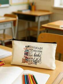 5/2/1pcs Floral & Book Reading Themed Canvas Zipper Storage Bags Gift Packaging Set, Creative "You're Awesome" Motivational Small Gift Bags, Suitable For Back To School, Graduation, Travel, Birthday, Anniversary, Teacher's Day, Appreciation Gifts - Beige - View 26