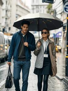 Fully Automatic Heavy Rain Resistant UV Protection Windproof Flame Resistant Shape-Retaining Reflective Stripe Heat Insulation Umbrella For Rainy Day