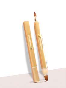 1pc Dual-Ended Lip Brush, Metal Retractable Lip Liner Brush, Concealer Brush With Dust Cover, Multifunctional Makeup Tool - Gold - View 6