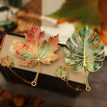 新款复古叶子书签，高端银杏和幸运四叶草优雅学生奖纪念阅读书签 - 彩色 - 查看 3