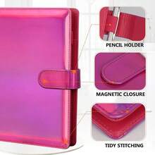 Toplive A5 Notebook Binder Refillable Binder, PU Leather Planner Organizer Cover With Magnetic Closure For A5 Filler Loose Leaf Paper, Laser Rose Red - 雷射粉 - 查看 7