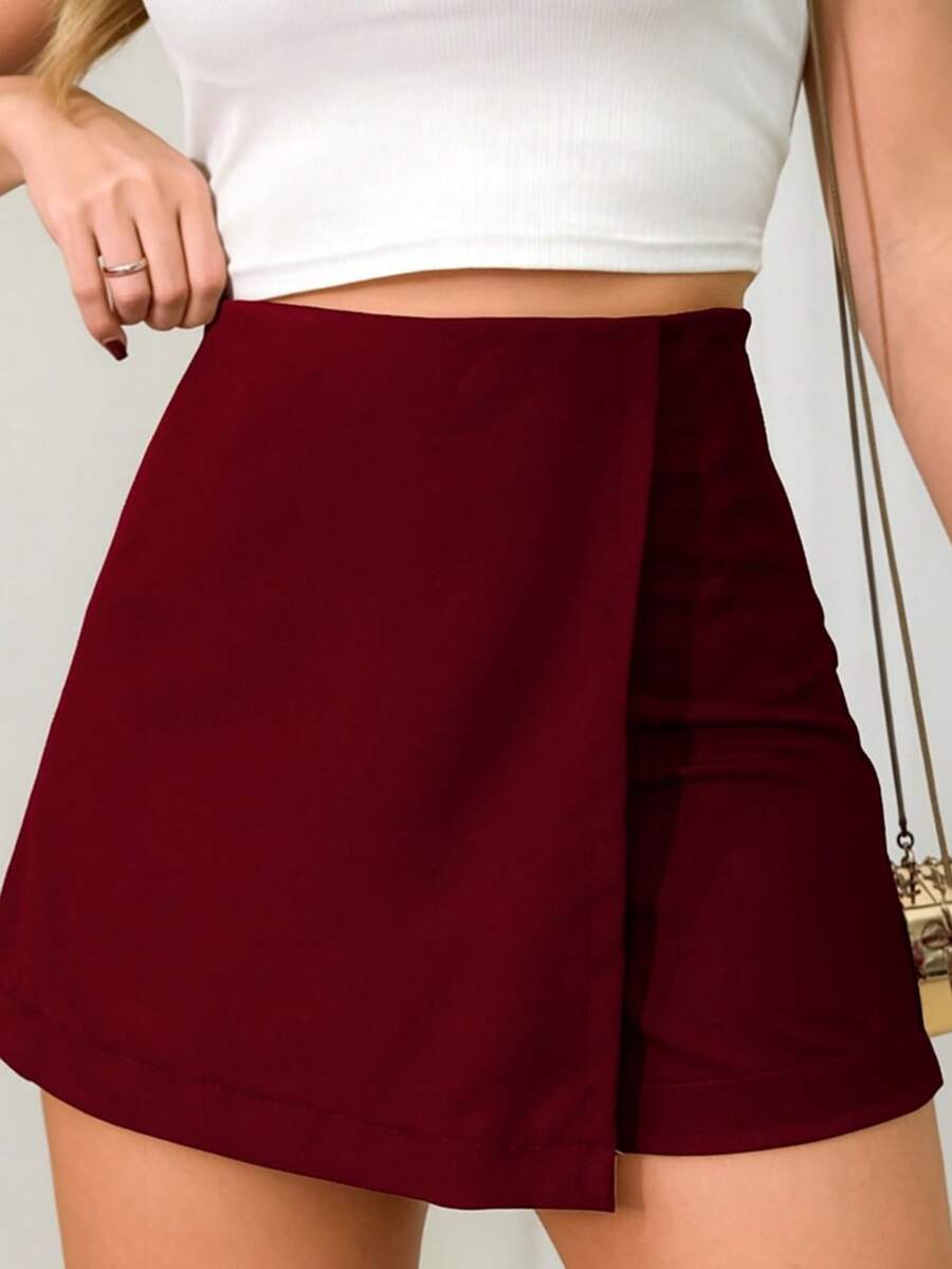 Basic Tailored Short Skirt With Invisible Side Zipper, Inspired By The Zr Fashion Blogger Brand. - Redwood - View 1