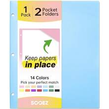 Sooez 2-Pocket Folders, Plastic Folders With Pockets 3 Hole Punched, 1 Pack Pockets Folder For 3 Ring Binder With Labels, Heavy Duty Binder Folder For Document, Letter Size File Folder,Smoky Blue - SmokyBlue - View 1