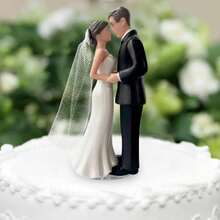 Elegant Bride & Groom Wedding Cake Topper With Veil 4.3" - Anniversary, Bridal Shower, Engagement Party Decoration - Black White - 查看 6