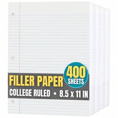 1InTheOffice Loose Leaf Paper College Ruled, Notebook Filler Paper, 8.5\ X 11\, 3-Hole Punched, White, 300 Pack