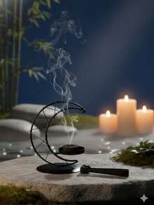 1Pc/Set Star And Moon Hollow Metal Candle Holder. The Candle Holder Is Made Of Metal Wire And A Metal Base. Its Style Is Minimalist And Modern, Featuring A Crescent-Shaped Hollow Frame And A Round Base, With Intricate Interwoven Hollow Details And A Small Candle Tray. It Is Suitable For Modern Minimalist Home Spaces - Multicolor - View 14