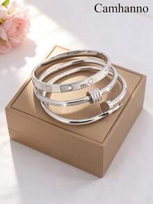 Camhanno 3件套优雅不锈钢手链套装，18k镀金百搭手链，适合日常佩戴，女士适用 - 彩色 - 查看 14