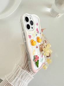 1pc Cream Patterned Painted Accessory With Attached Chain And Wavy Edge Cartoon Phone Case Compatible With IPhone 14, 14 Pro, 14 Pro Max, 13, 13 Pro, 13 Pro Max, 11, 11 Pro Max, 12, 12 Pro, 12 Pro Max, XR, XS, 15, 15 Pro, 15 Pro Max, 16, 16 Pro, 16 Pro Max, 17, 17 Pro, 17 Air, 17 Pro Max, Galaxy S24, A04, A12, A13, A14, A23, A24, A32, A33, A51, A52, A53, A54, A72, Redmi Series Redmi 9, Redmi 9A, Shock-Proof Phone Case - Multicolor - View 3