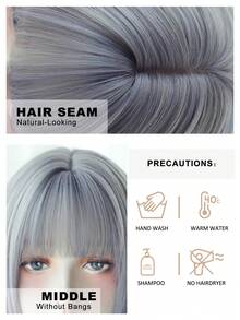 AKAKO 浅蓝色挑染波波头假发，带刘海，14英寸短直发，女士齐肩长度，合成刘海假发，外观自然，耐热，适合日常、万圣节派对等场合，Y2K和哥特风格假发配件 - 挑染藍色 - 查看 6