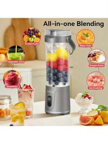 600ml Licuadora y exprimidor portátil recargable por USB - Fácil de limpiar, apto para zumo de frutas y verduras, batidos - Pantalla digital, cuchilla de acero inoxidable - Ideal para el hogar, la oficina, viajes al aire libre, máquina de hielo, regalo de Navidad, Día de San Valentín, artículo esencial de cocina - Multicolor - Ver 3