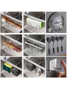 Kitchen Sink Organizer Stackable Can Rack Wall Mount No Drill Sponge Scrubber Holder Modern Essential For Back To School - 銀色 - 查看 5