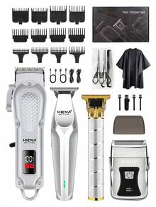 男士电动理发器套装（4件套/2件套/1件套），USB充电式理容套装，包含理发器、电动剃须刀、雕刻剪刀，多功能男士理发及胡须护理套装，多种配件，礼盒包装，理想的节日礼物 - 銀色 - 查看 10