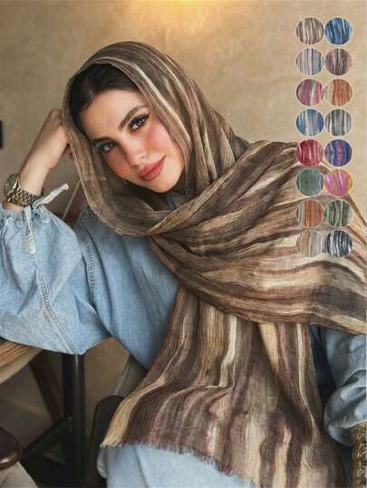 1pc Women's Casual Rayon Rainbow Headscarf, Fashionable Boho Style Party Scarf With Tassels, Suitable For Gatherings And Celebrations