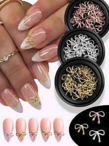 玫瑰金/金色/银色/镂空蝴蝶结美甲饰品 - 3D蝴蝶结美甲配件，闪亮水钻美甲配件，合金蝴蝶结3D金银蝴蝶结美甲配件，美甲装饰，美甲饰品 - 彩色 - 查看 1