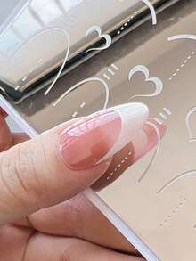 1pc French Line Nail Art Stamping Plate, Nail Art Stamping Tool Set, French Pointed Heart Nail Art Stamping Template, Suitable For French Manicure DIY Home Salon - Multicolor - View 3