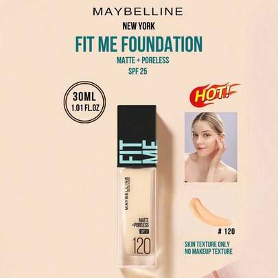 菲力特 (Fit Me) 霧面無瑕粉底液 SPF 17 #120 粉嫩自然色，5/30ml 可選，24 小時長效保濕，三效合一（定妝/補妝/提亮），無妝感，霧面無瑕妝，長效肌膚和日常肌膚上，適合肌膚造型無膚色。