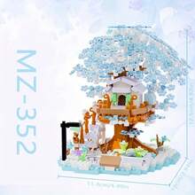 新款樱花盆栽树屋拼搭套装，成人迷你拼搭套装，迷你盆栽树屋玩具，适合万圣节/感恩节/圣诞节/复活节/情人节礼物（不含灯饰），多种颜色可选，电影/花卉/植物/爱情/童话主题，ABS树脂材质 - 彩色 - 查看 10