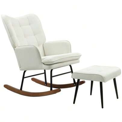 HOMCOM Rocking Chair Up To 130 Kg, With Footrest, Armchair, Nursing Chair, Linen Look, For Living Room And Bedroom.