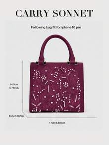 حقيبة مساء نسائية مطرزة باللون البرغندي، حقيبة أنيقة ذات مقبض علوي مزينة بالأزهار اللؤلؤية، محفظة رسمية لحفلات الزفاف والمناسبات، حقيبة نسائية، هدية للنساء - عنابي اللون - مشاهدة 3