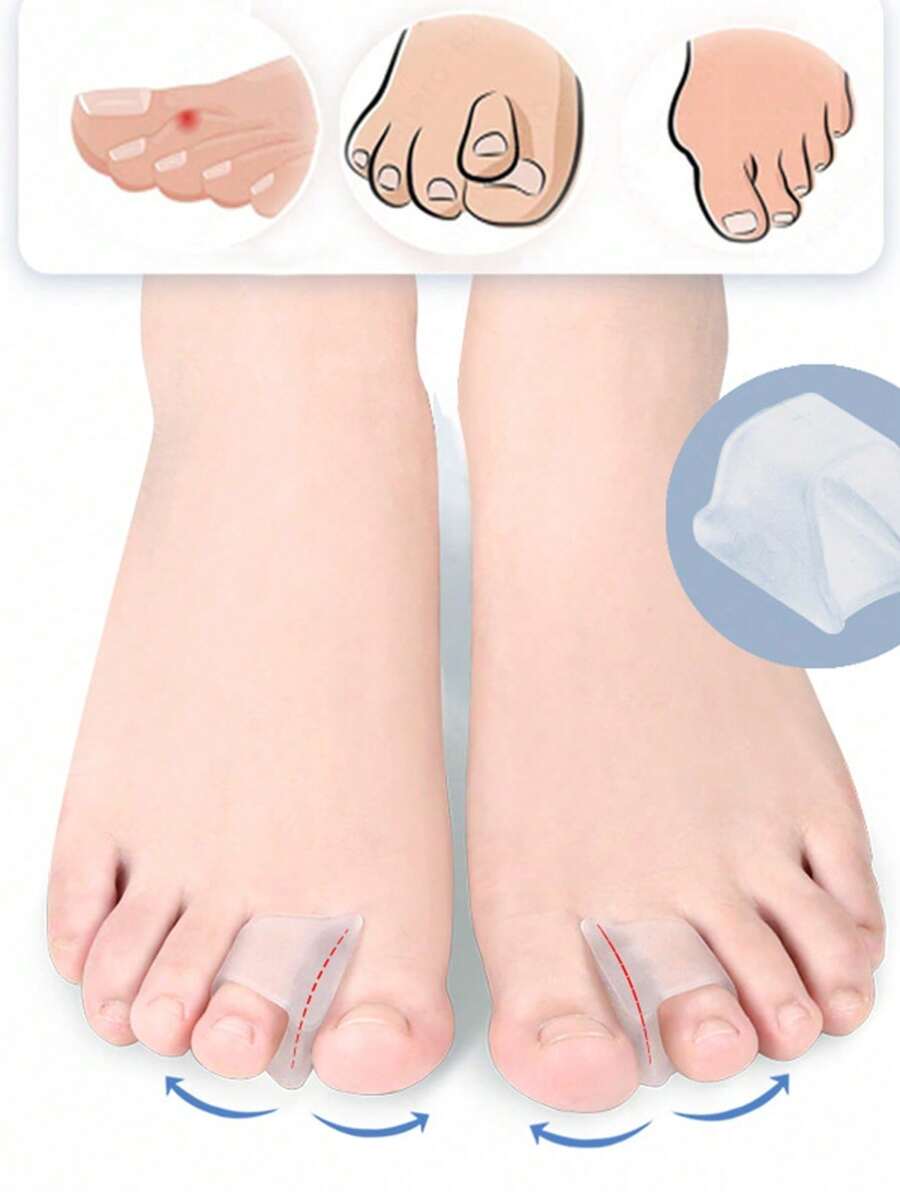 2pcs Unisex Toe Separator, Yoga Toe Separator, Silicone Toe Separator, Toe Stretcher, Overlapping Toe Separator, Foot Care Tool - Transparent - View 1