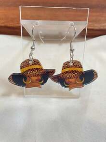 1 Pair Of Elegant And Sexy Women's Pendant Earrings, Acrylic Printed Design, Stainless Steel Ear Hooks, Lightweight And Stylish, Suitable For Everyday Wear, Parties, Celebrations, Holiday Gifts, Christmas And Other Occasions. - B - 查看 10