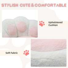 Adorable sillón de tocador con forma de pata de gato, asiento de felpa sin brazos y ruedas, tapizado para oficina en casa, para niñas y mujeres, altura ajustable, respaldo medio, giratorio, para sala - Blanco - Ver 6