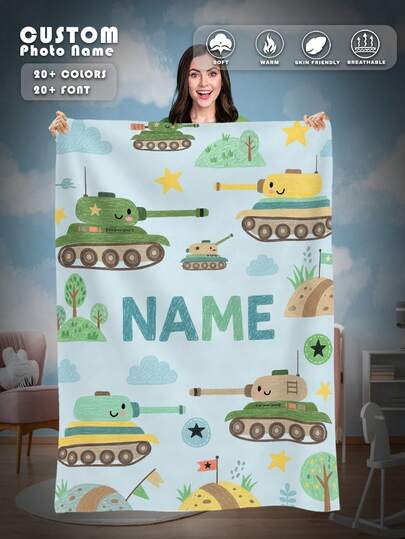 1pc Customized Flannel Personalized Blanket, Suitable For Bed, Living Room, Sofa, Outdoor, Beach, Camping, Pets And More, Can Customize Family/Pet/Couple Name Printed Throw Blanket, Ideal Gift For Christmas, Mother's/Father's Day, Home, Birthday, Friends, Women, Parents And More Occasions.