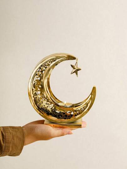 1个月亮造型烛台，金属材质，奢华风格，优雅精致，可作茶蜡烛台及装饰品，家居装饰，完美礼品之选，适用于节日派对、家居、酒店、餐厅、客厅、桌面装饰