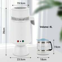 Destilador de agua – Filtro purificador de agua pura de 4 l, 1.05 galones, fabricante de agua destilada de 750 W, destilador interior de acero inoxidable, máquina de fabricación de agua para encimera - Blanco - Ver 2