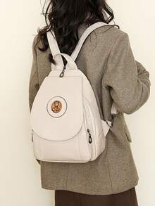 Women's Elegant Flap Shoulder Bag PU Leather Top-Handle Chic Backpack With Multi Zipper Pockets For Daily Use And Dating Events - Màu be - Xem 2