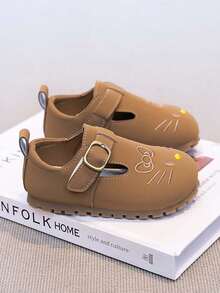 1 Pair Unisex Kids Leather Cute Loafers, Breathable Soft Sole Anti-Slip Versatile Infant Toddler Walking Shoes, Simple Fashion Flat Slip-On Casual Shoes For Spring, Summer, Autumn - Khaki - View 4