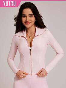 VUTRU Slim Fit High Collar Zip-Up Sports Jacket, Fitness, Running, Yoga
