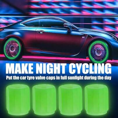 4/8PCS Fluorescent Tire Valve Stem Caps - Glow In The Dark Tire Valve Caps, Luminous Car Tire Air Cap Universal Fit For Cars, Trucks, Motorcycles, Bikes & Bicycles (Green)