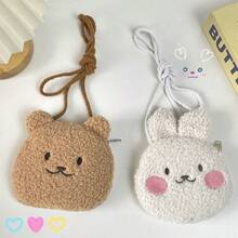 1pcs  Cartoon Cute Bear And Bunny Plush Crossbody Bag, Multifunctional Coin Card Holder, Headphone Storage Bag, Fashionable Shoulder Bag For Girls - 彩色 - 查看 1