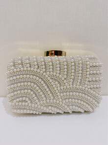 优雅珍珠手拿包，女士晚宴包，配有可拆卸链条，完美适用于婚礼、派对和正式场合，婚礼配饰 - 金色 - 查看 12