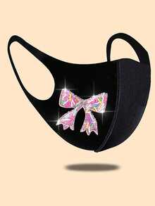 1个可爱优雅的彩色糖果、亮片、水钻、蝴蝶装饰儿童口罩，适合日常佩戴、户外活动、学校、派对、母亲节、情人节、舞会等场合，是女孩的时尚配饰（颜色随机）